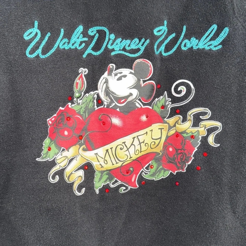 Rare 2000s Disney Mickey Mouse Double Zip Hoodie Rose Embroidery Size large - Picture 2 of 7